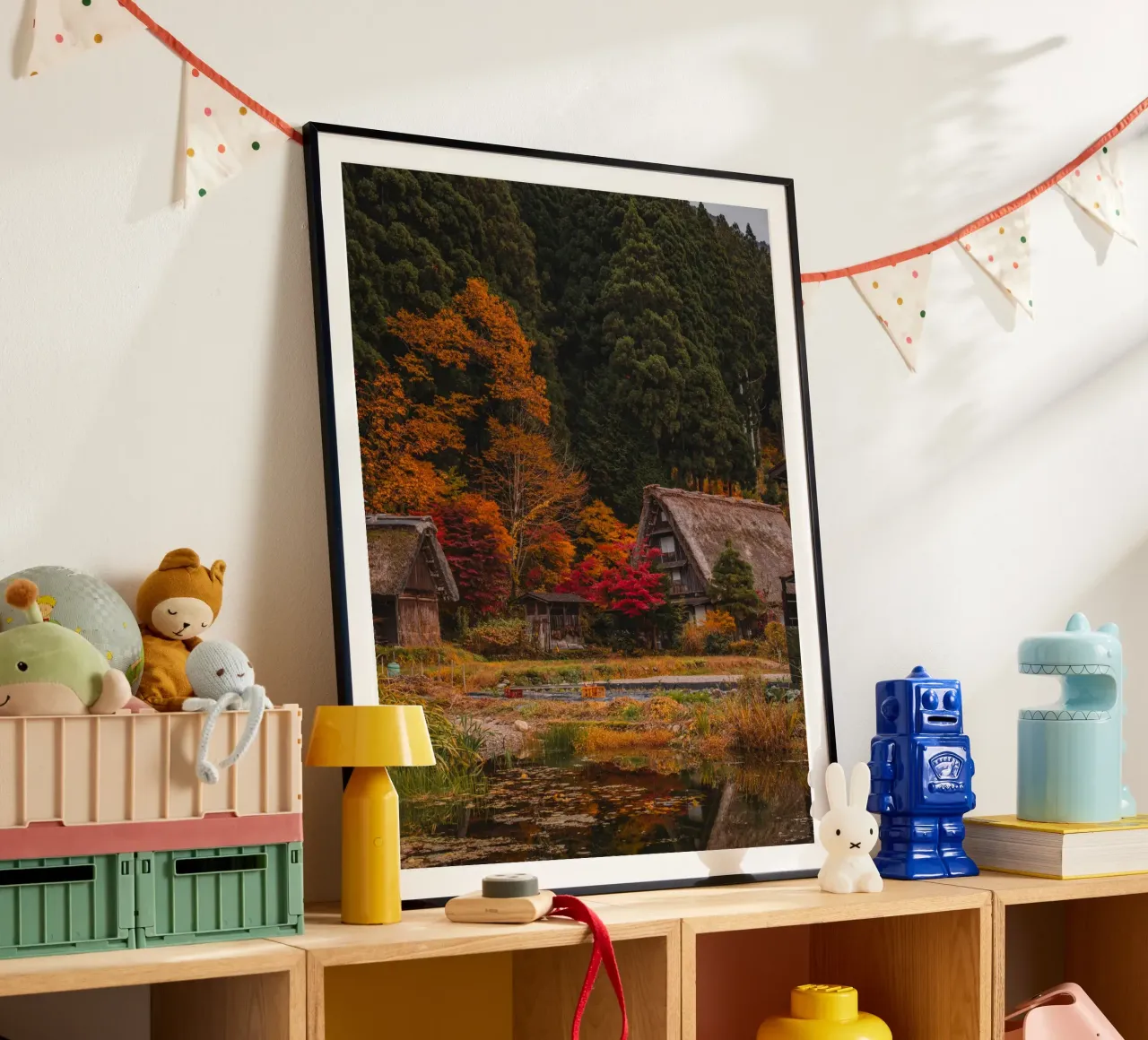 Villaggio agricolo giapponese in autunno - Shirakawa-go poster con telaio in plastica da Marcel Bisig