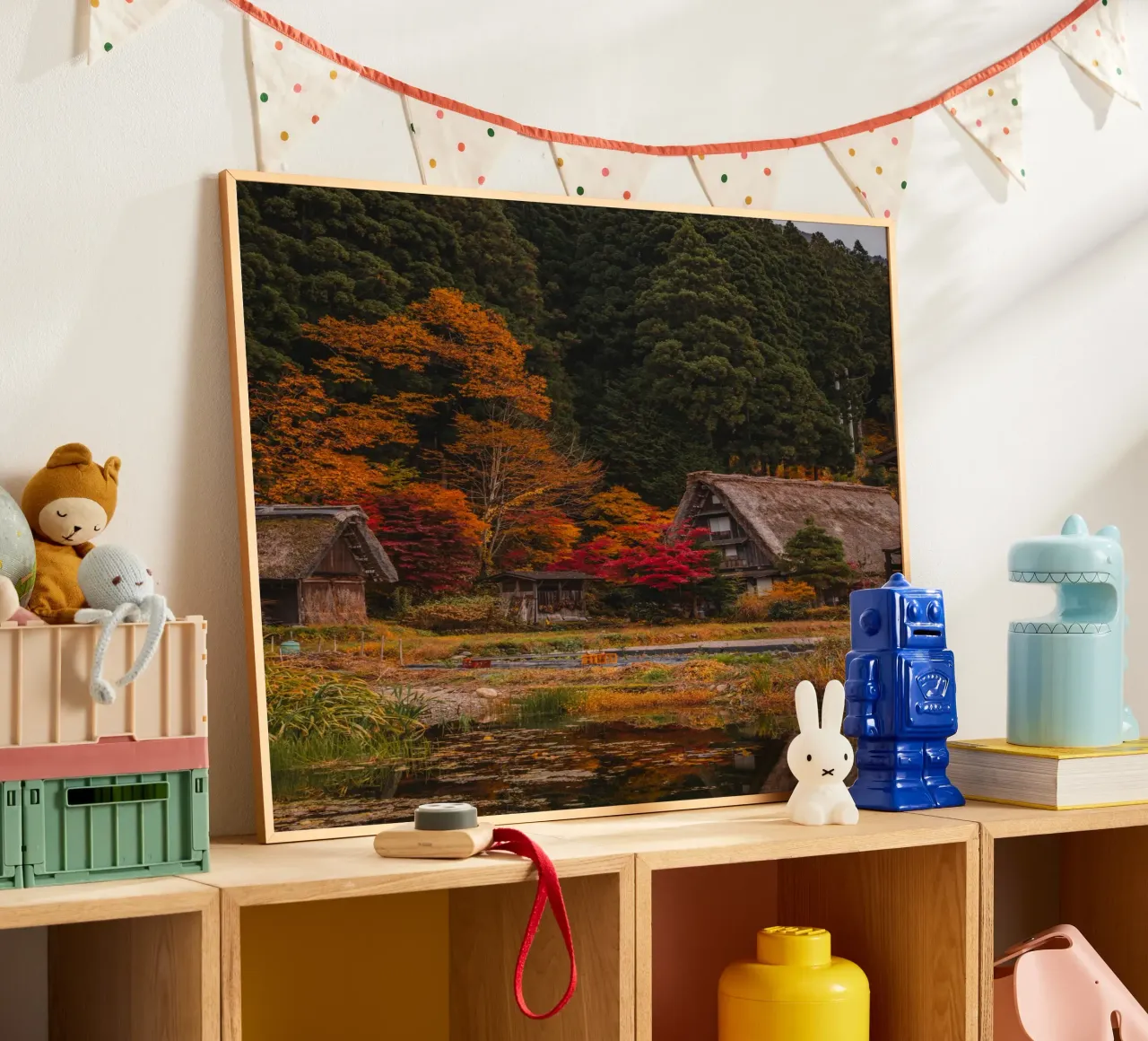 Villaggio agricolo giapponese in autunno - Shirakawa-go poster con telaio in plastica da Marcel Bisig