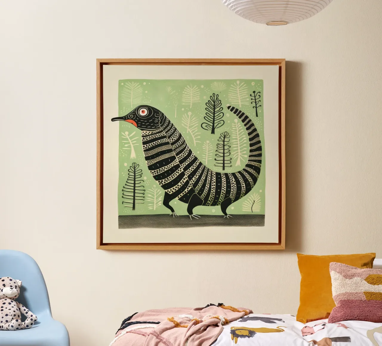 Green Millipede 4 canvas by Minimal Animal Art