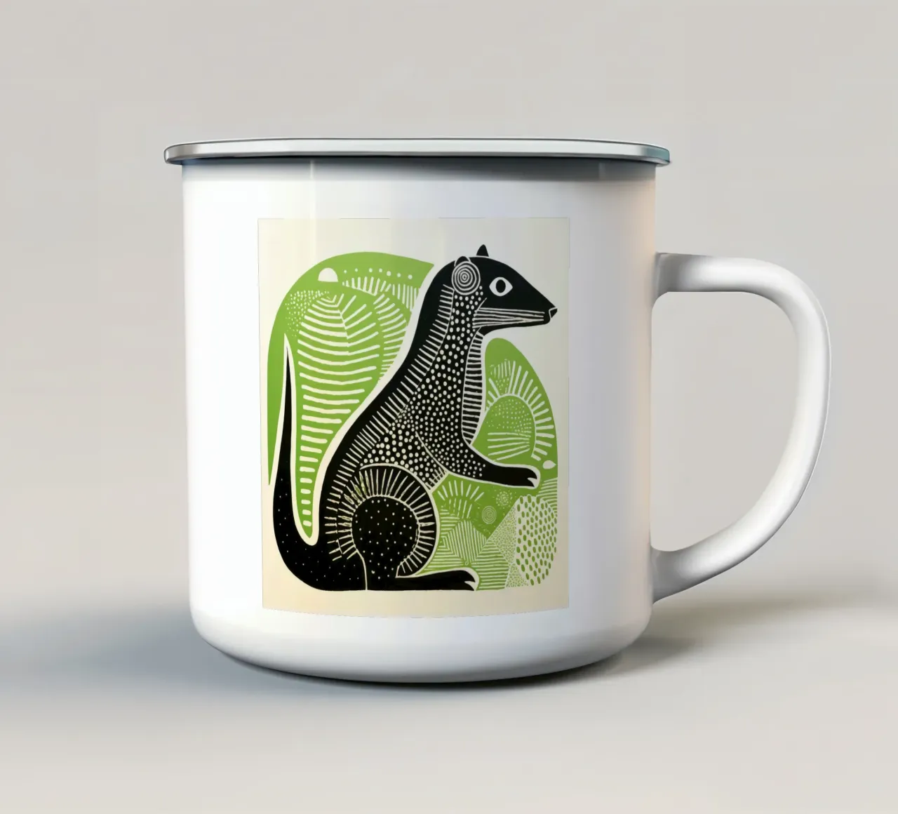 Green Mongoose 1 emaille mok van Minimal Animal Art