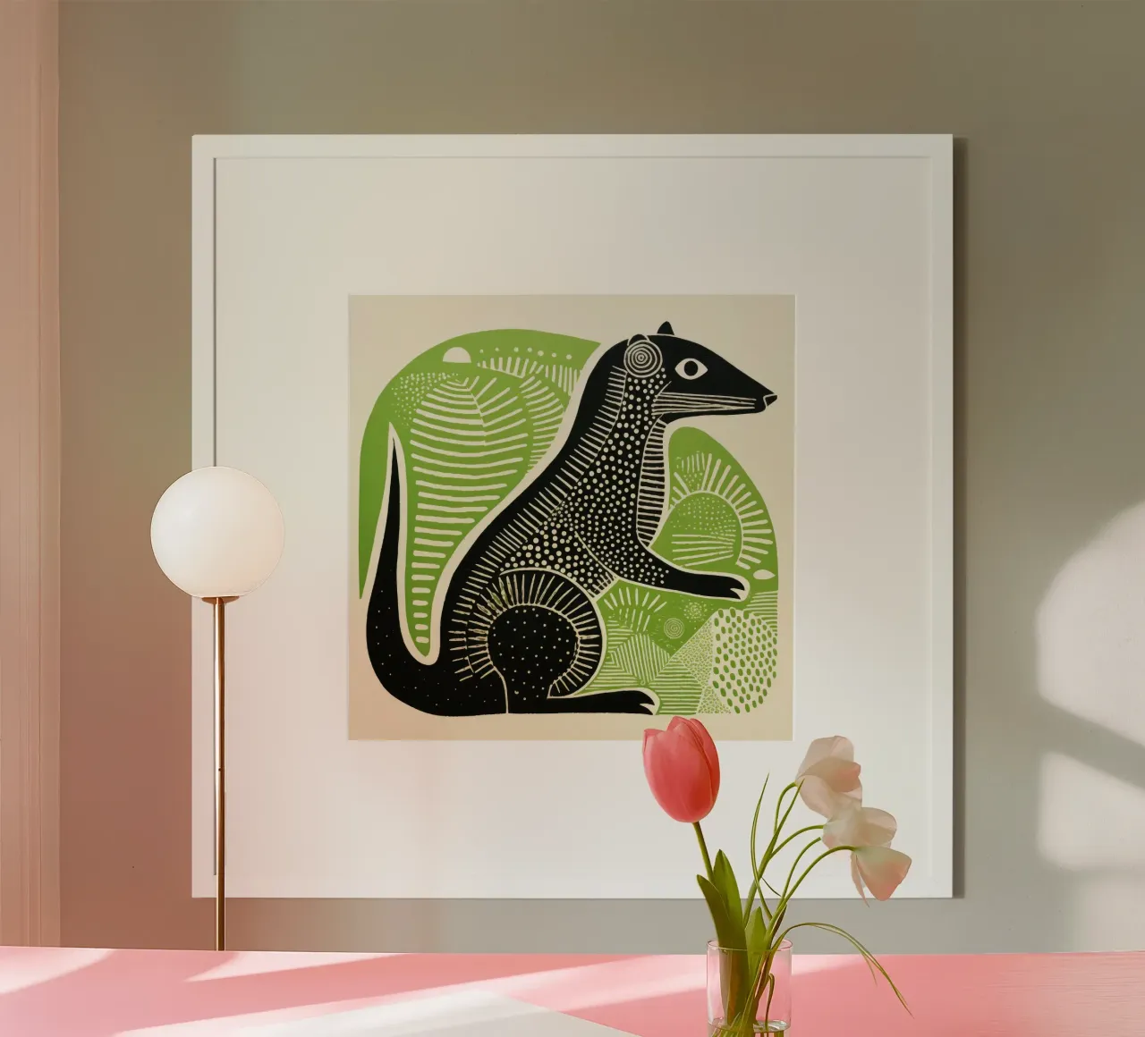 Mangusta verde 1 poster con telaio in plastica da Minimal Animal Art