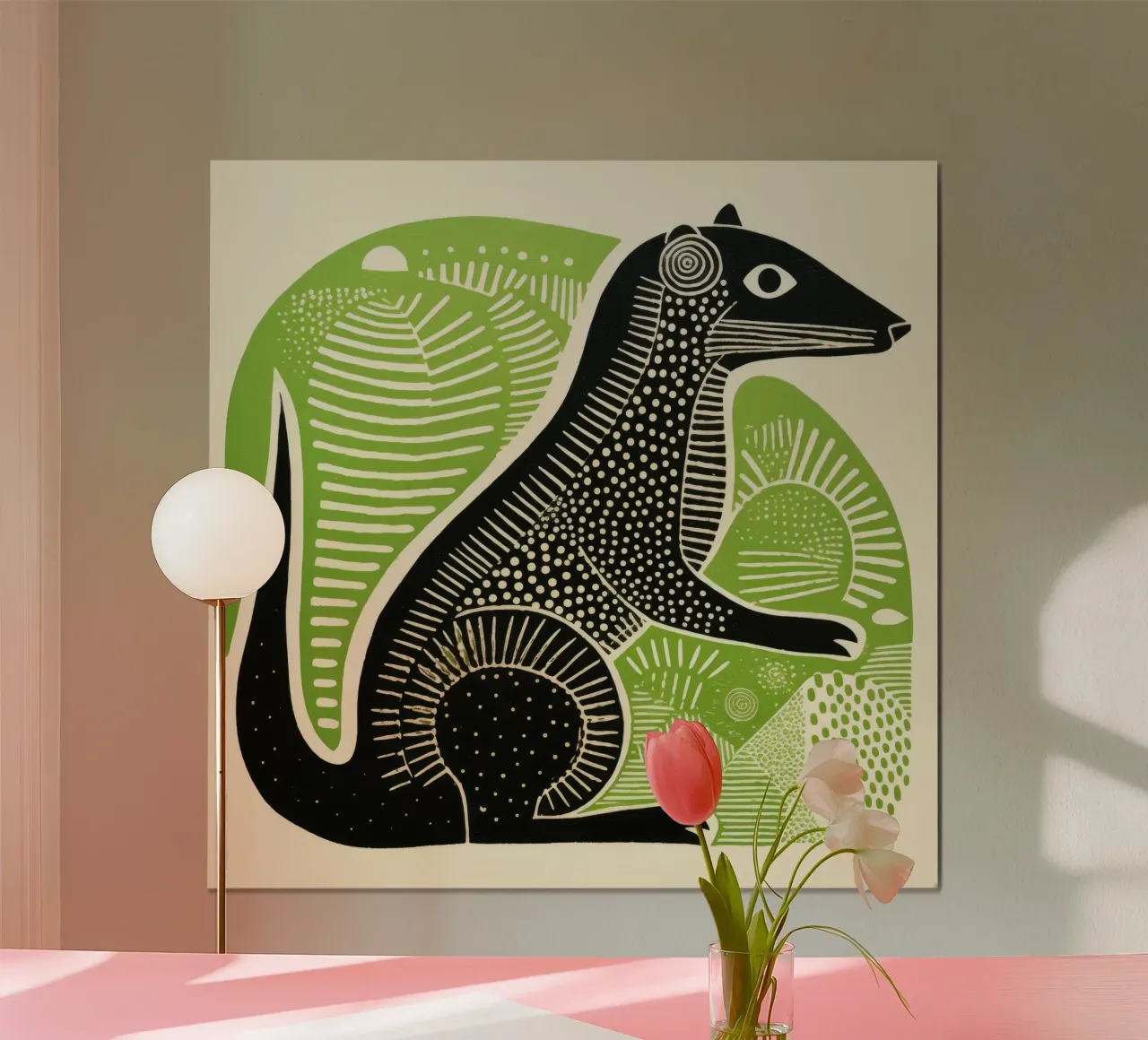 Mangusta verde 1 poster con telaio in plastica da Minimal Animal Art