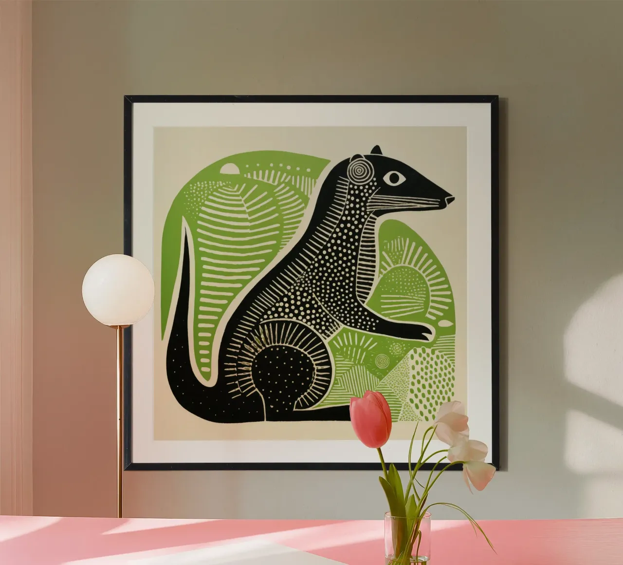 Mangusta verde 1 poster con telaio in plastica da Minimal Animal Art