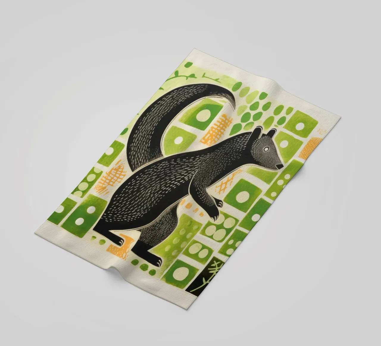 Green Mongoose 2 beach towel by Minimal Animal Art