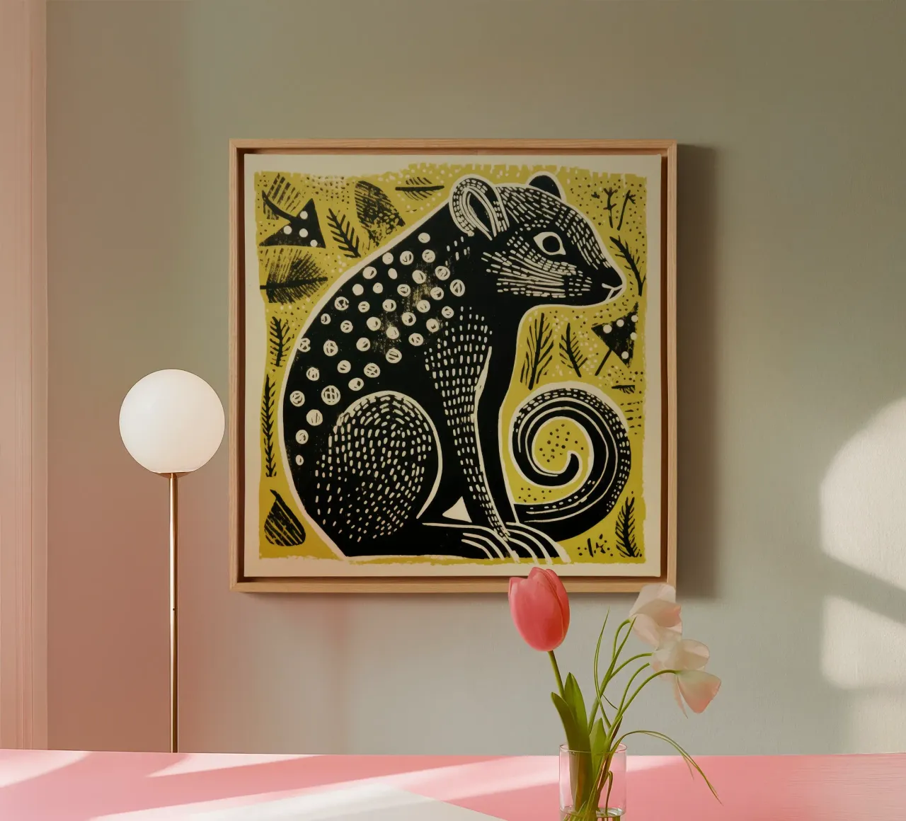 Green Mongoose 3 canvas met Baklijst van Minimal Animal Art