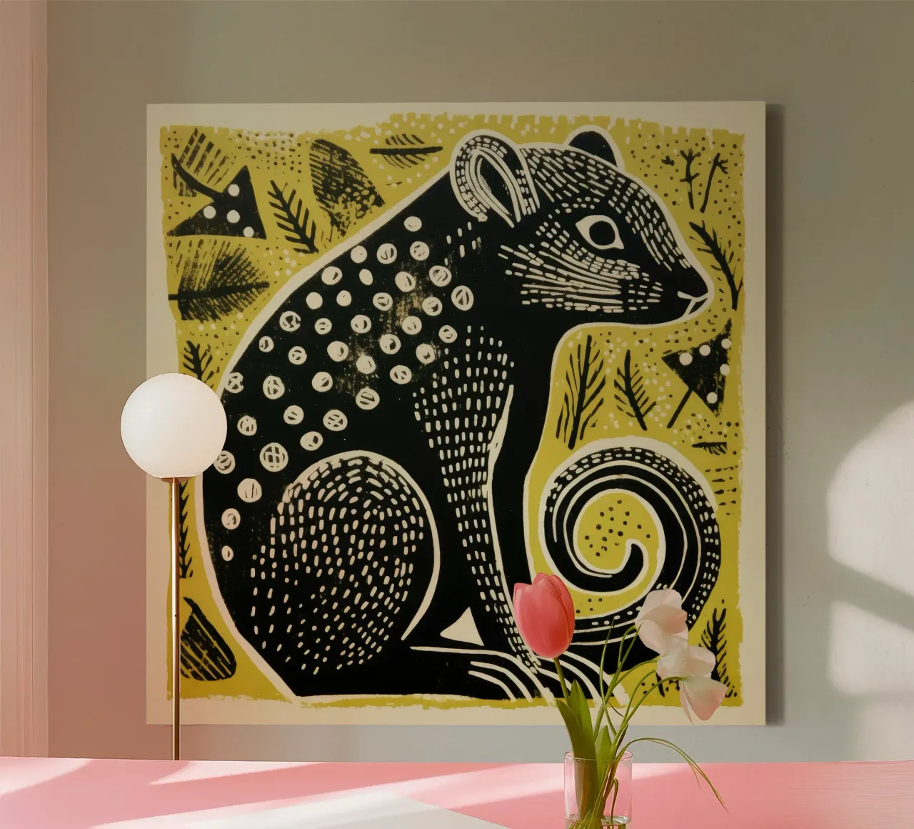 Green Mongoose 3 canvas met Baklijst van Minimal Animal Art