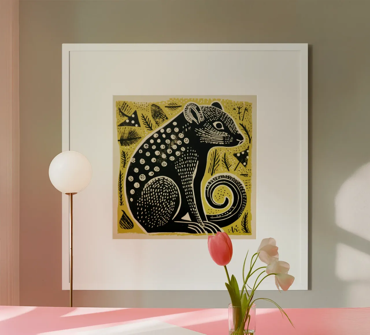 Mangusta verde 3 poster con telaio in legno da Minimal Animal Art