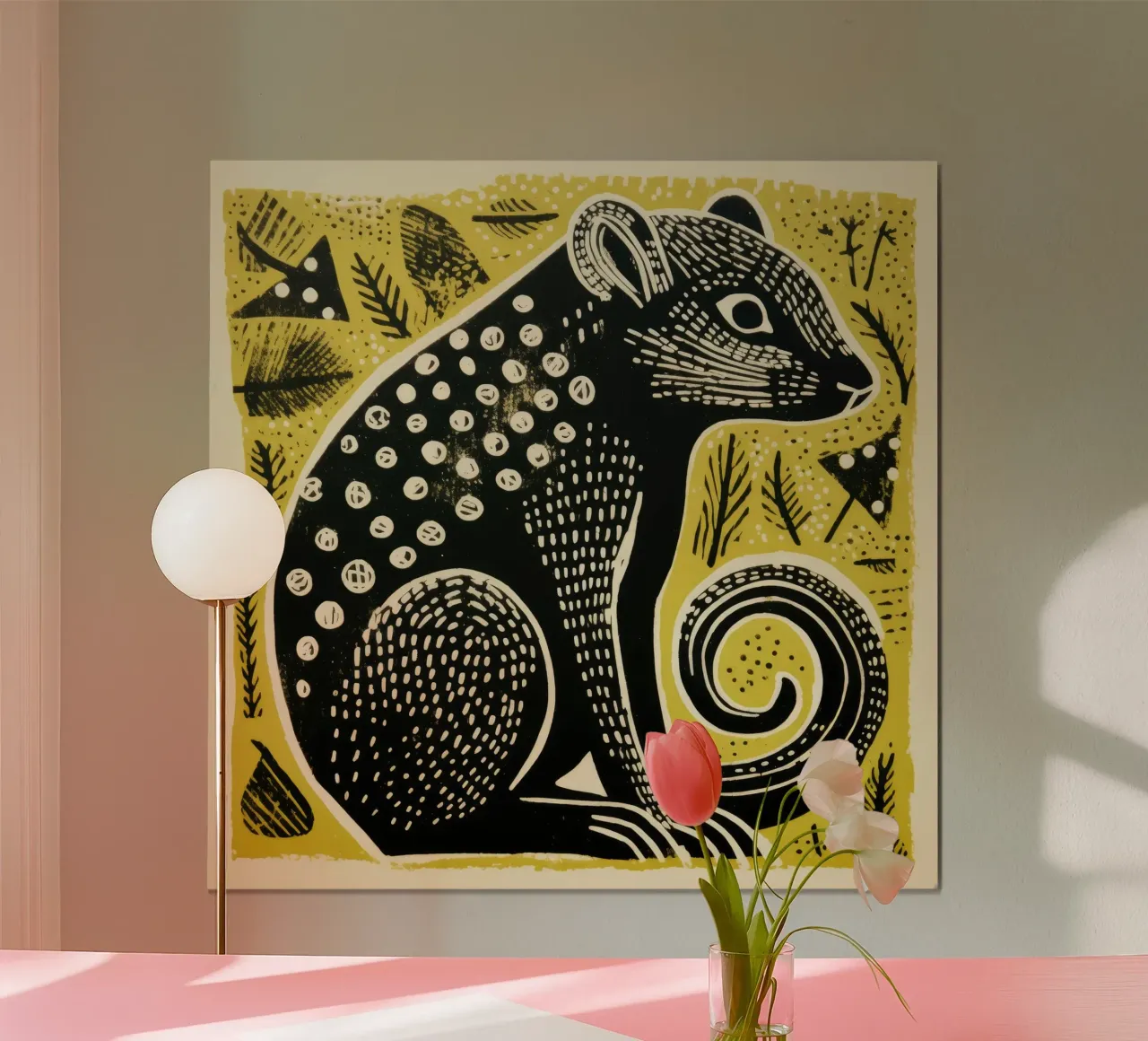 Mangusta verde 3 poster con telaio in legno da Minimal Animal Art