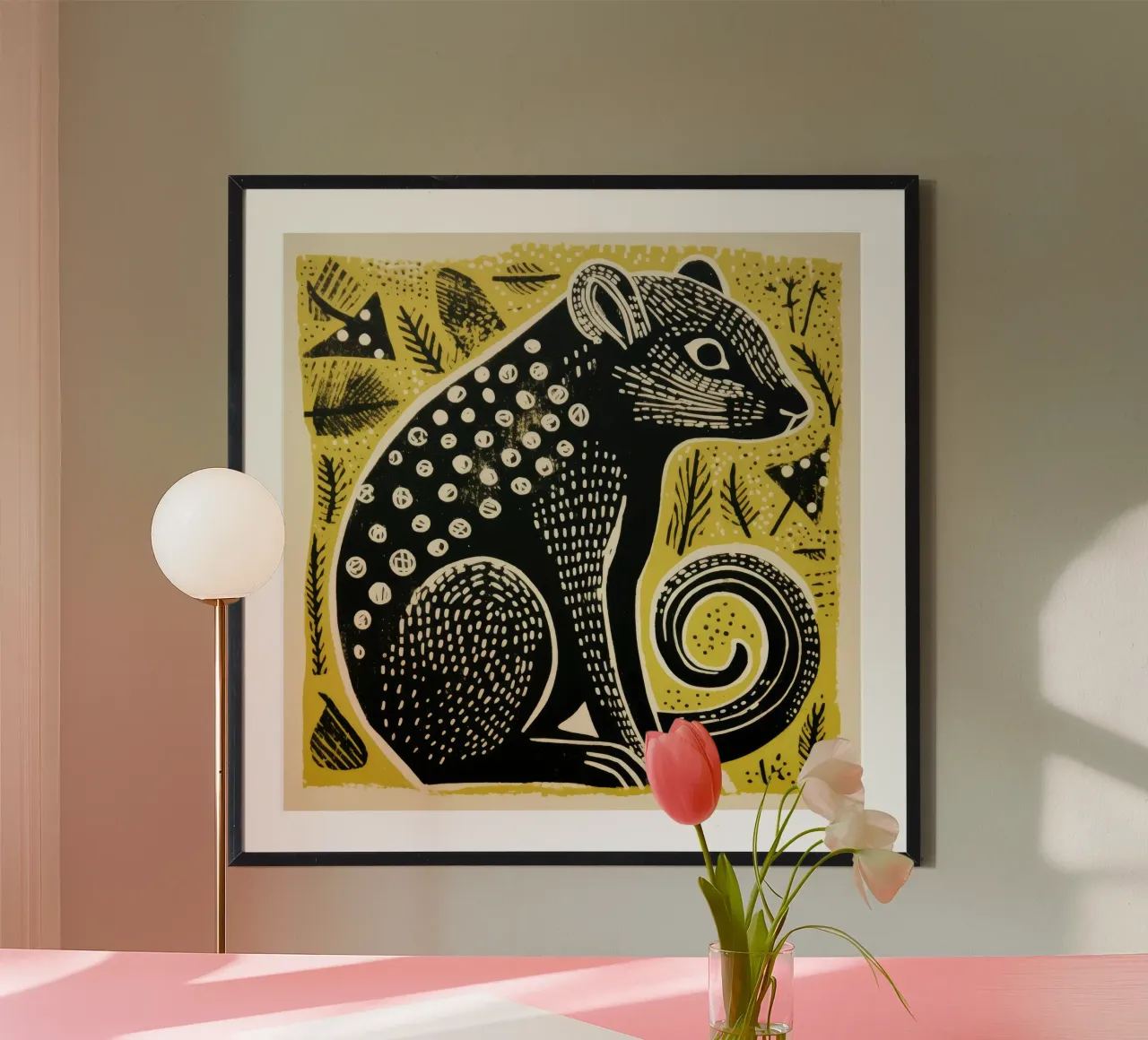 Mangusta verde 3 poster con telaio in legno da Minimal Animal Art
