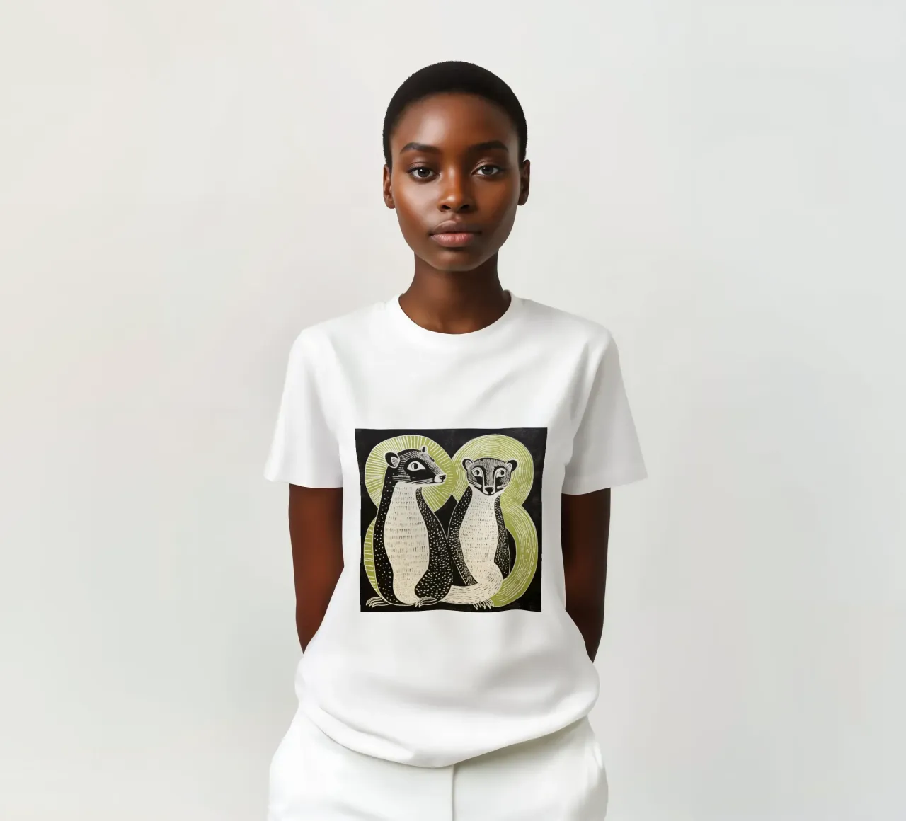 Green Mongoose 4 t-shirt by Minimal Animal Art