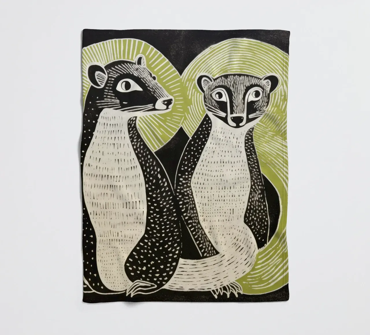 Green Mongoose 4 fleece blanket by Minimal Animal Art