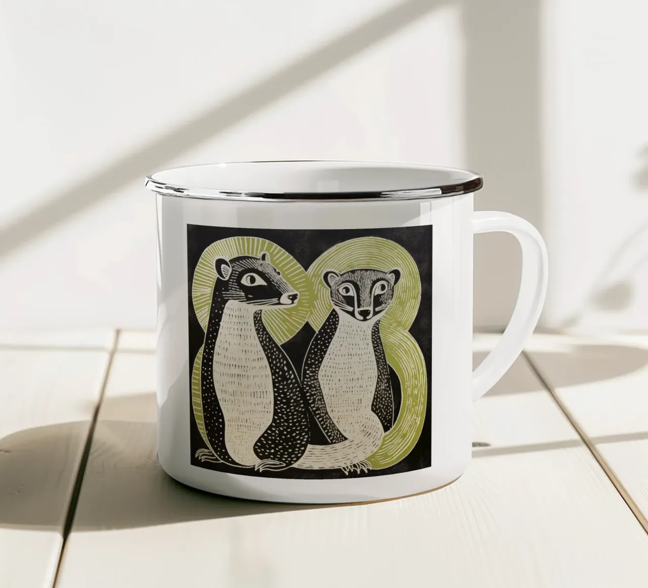 Green Mongoose 4 emaille mok van Minimal Animal Art