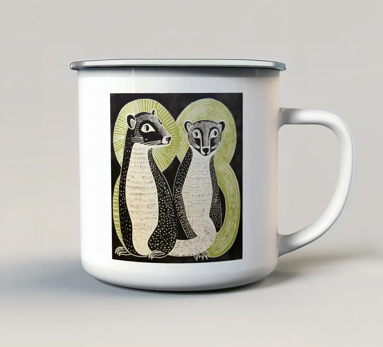 Green Mongoose 4 emaille mok van Minimal Animal Art