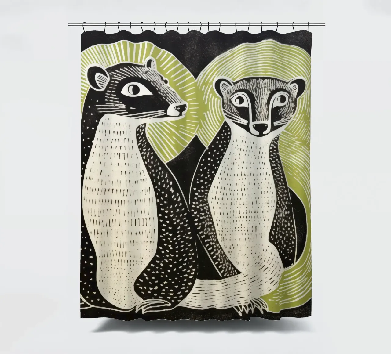 Green Mongoose 4 shower curtain by Minimal Animal Art
