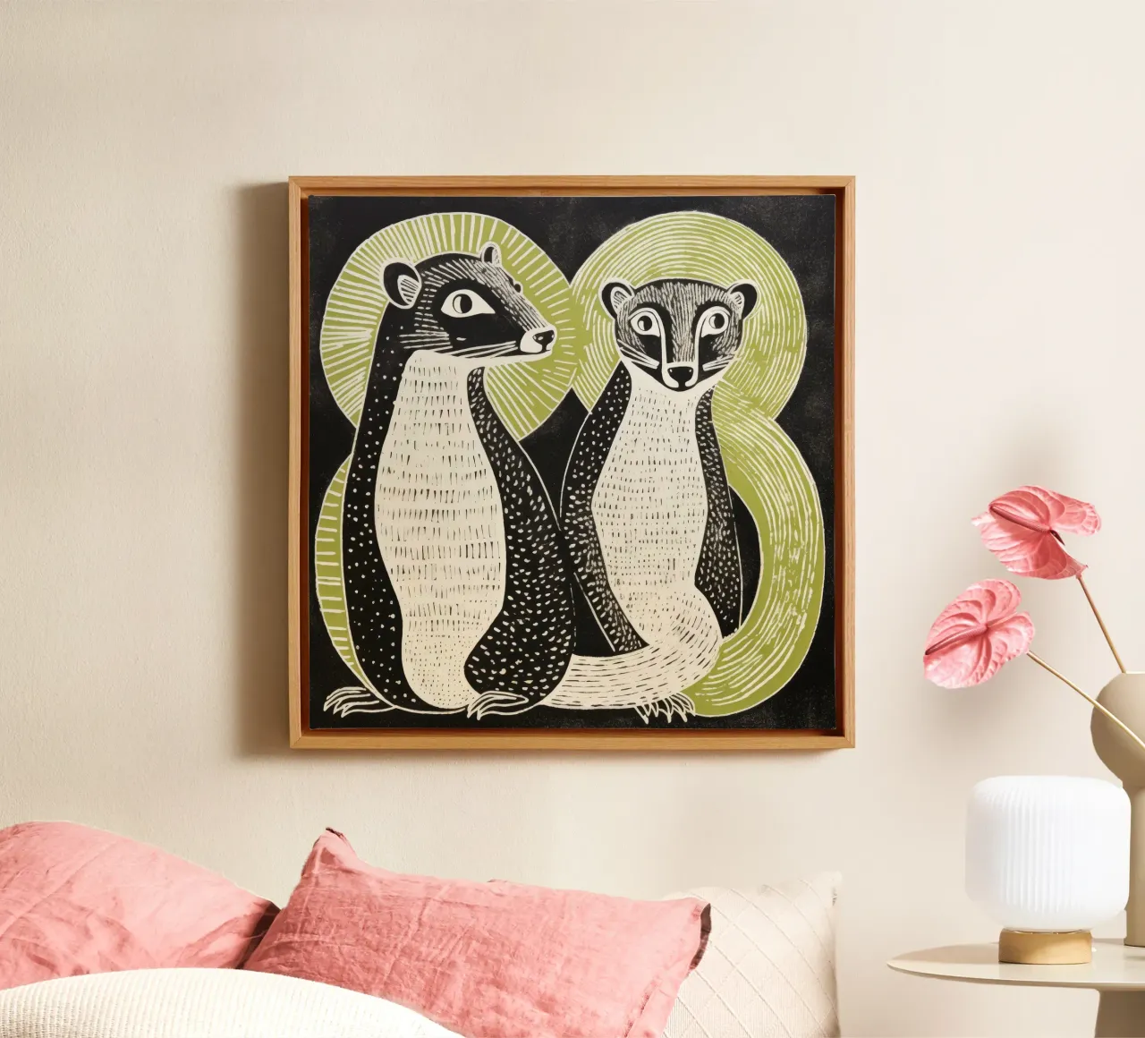 Green Mongoose 4 canvas met Baklijst van Minimal Animal Art