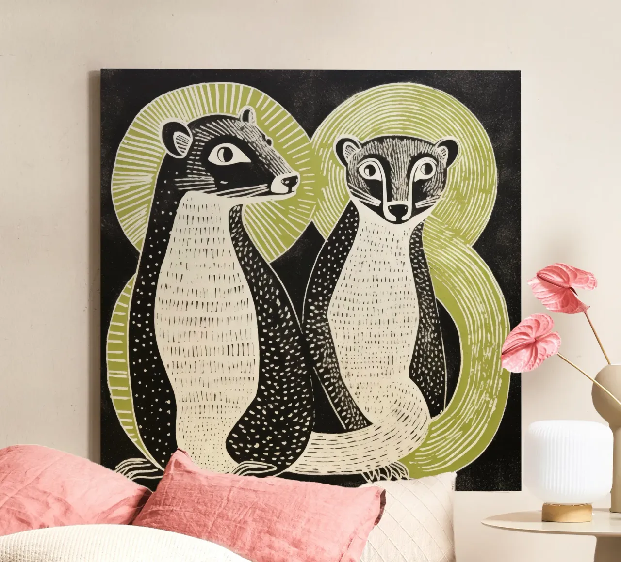 Green Mongoose 4 canvas met Baklijst van Minimal Animal Art