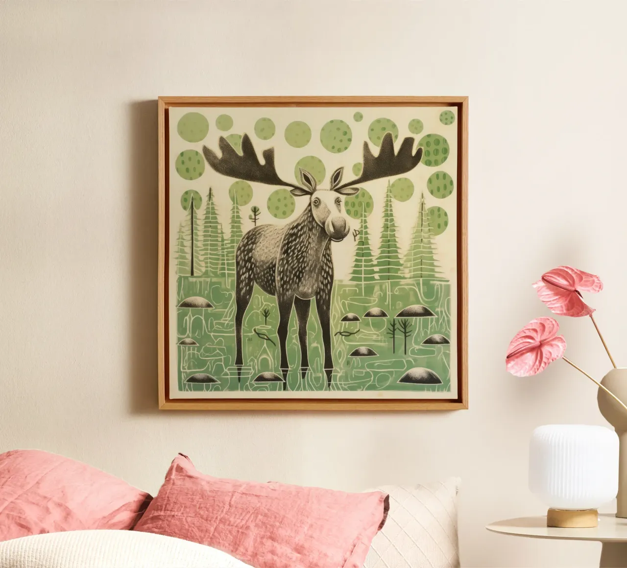 Alce Verde 2 tela con Cornice a cassetta da Minimal Animal Art