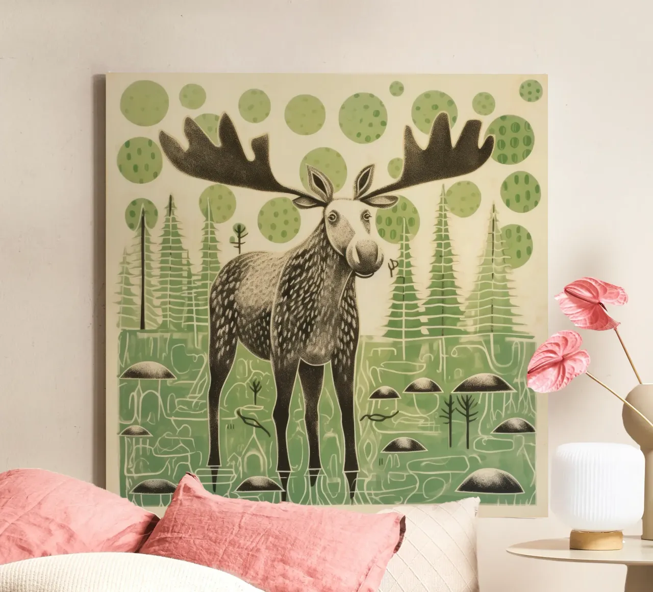 Alce Verde 2 tela con Cornice a cassetta da Minimal Animal Art