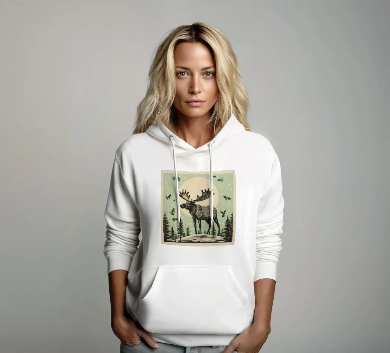 Alce Verde 4 felpa con cappuccio da Minimal Animal Art