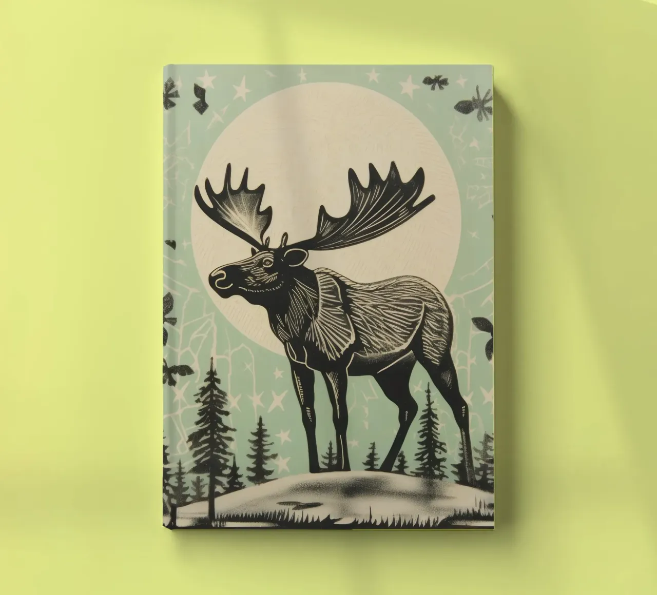 Green Moose 4 notebook by Minimal Animal Art