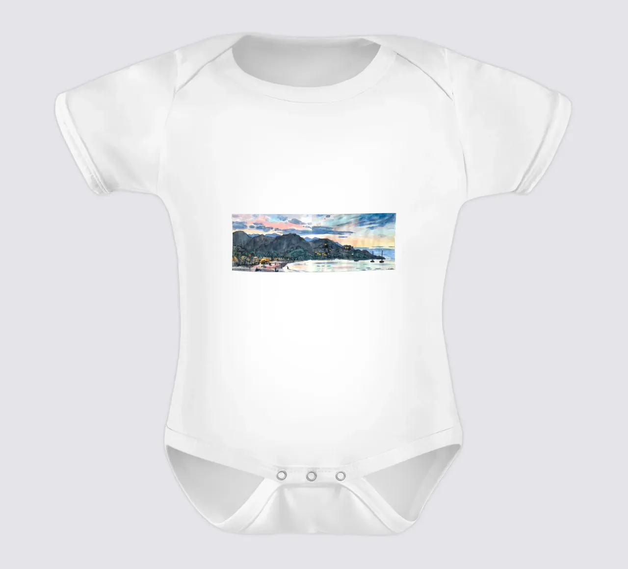 Strand von Favone in der Abenddämmerung Kurzarm Babybody von C.WILL