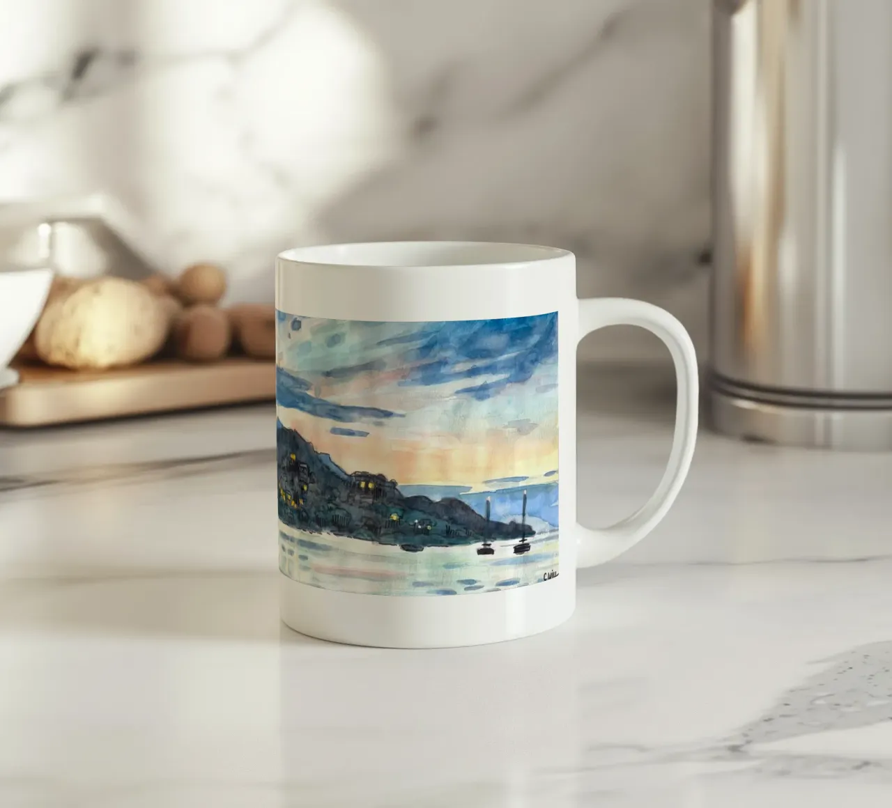 La spiaggia di Favone al tramonto tazza in ceramica da C.WILL