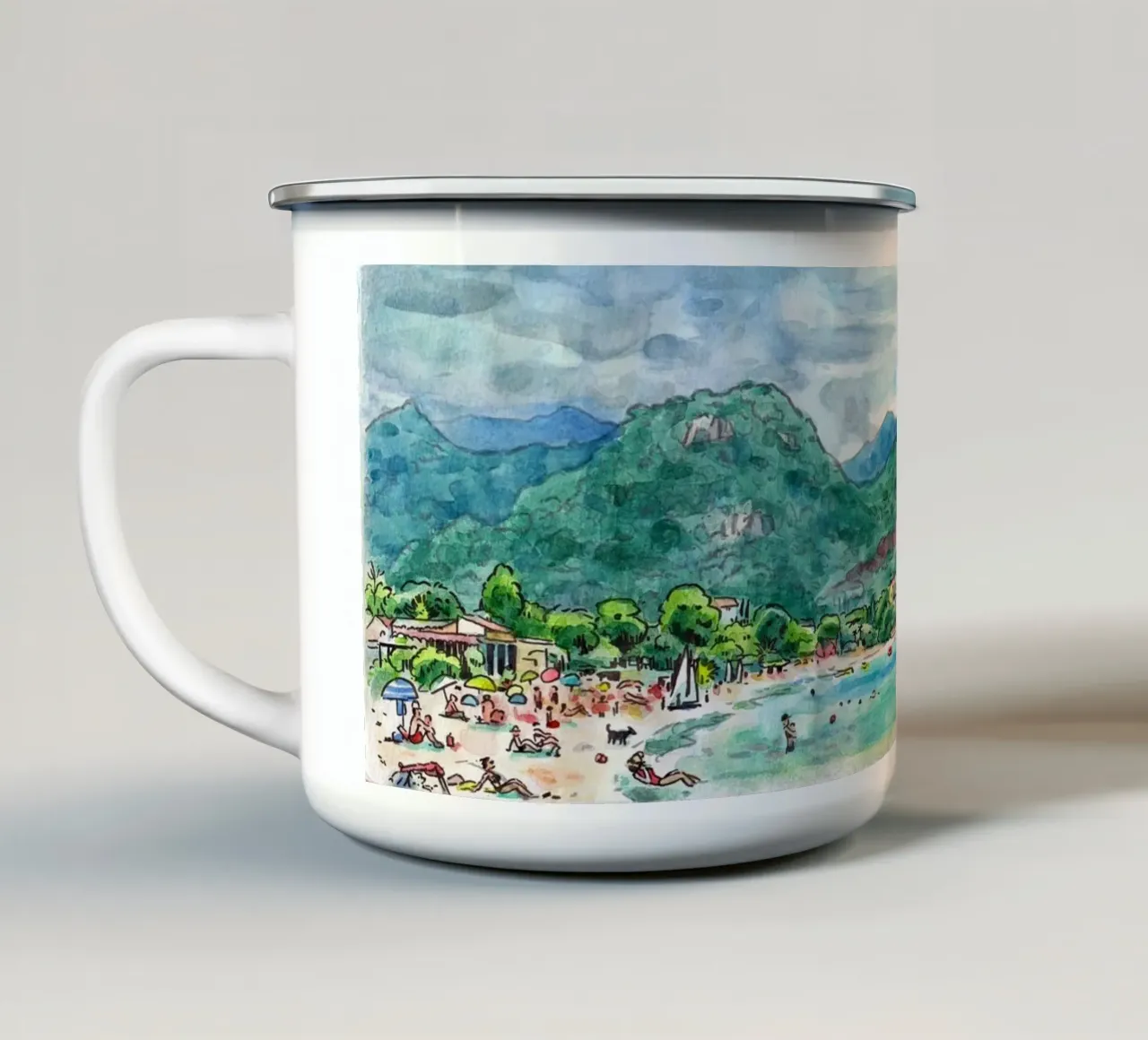 Spiaggia di Favone in Corsica tazza in smalto da C.WILL