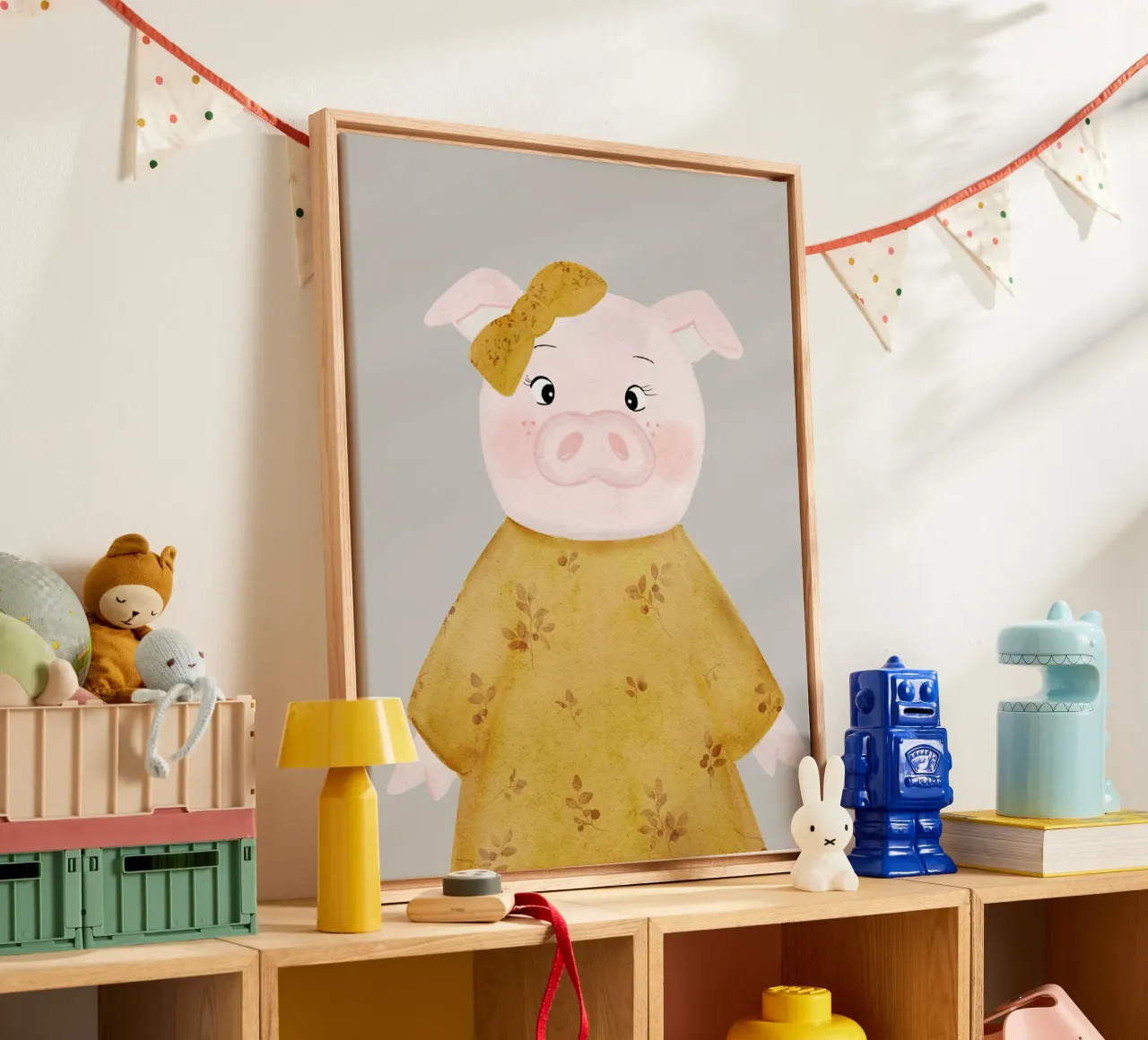 Susi the pig canvas with Floater frame by HummelBär