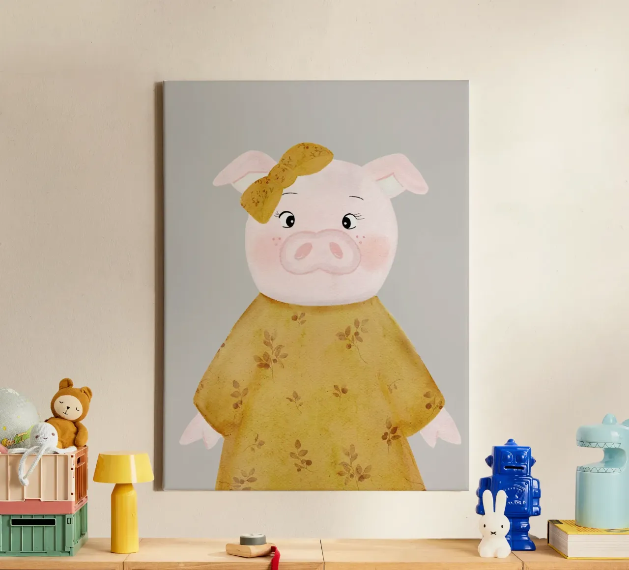 Susi the pig canvas with Floater frame by HummelBär