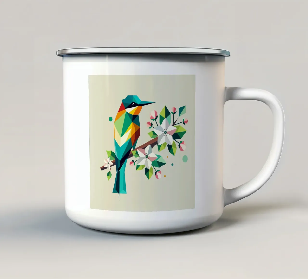 Gruccione geometrico colorato su fiori di melo tazza in smalto da namosh