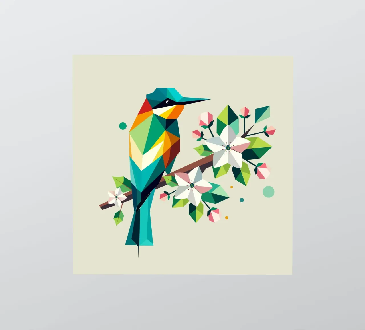 Colourful geometric bee-eater on apple blossoms sticker by namosh