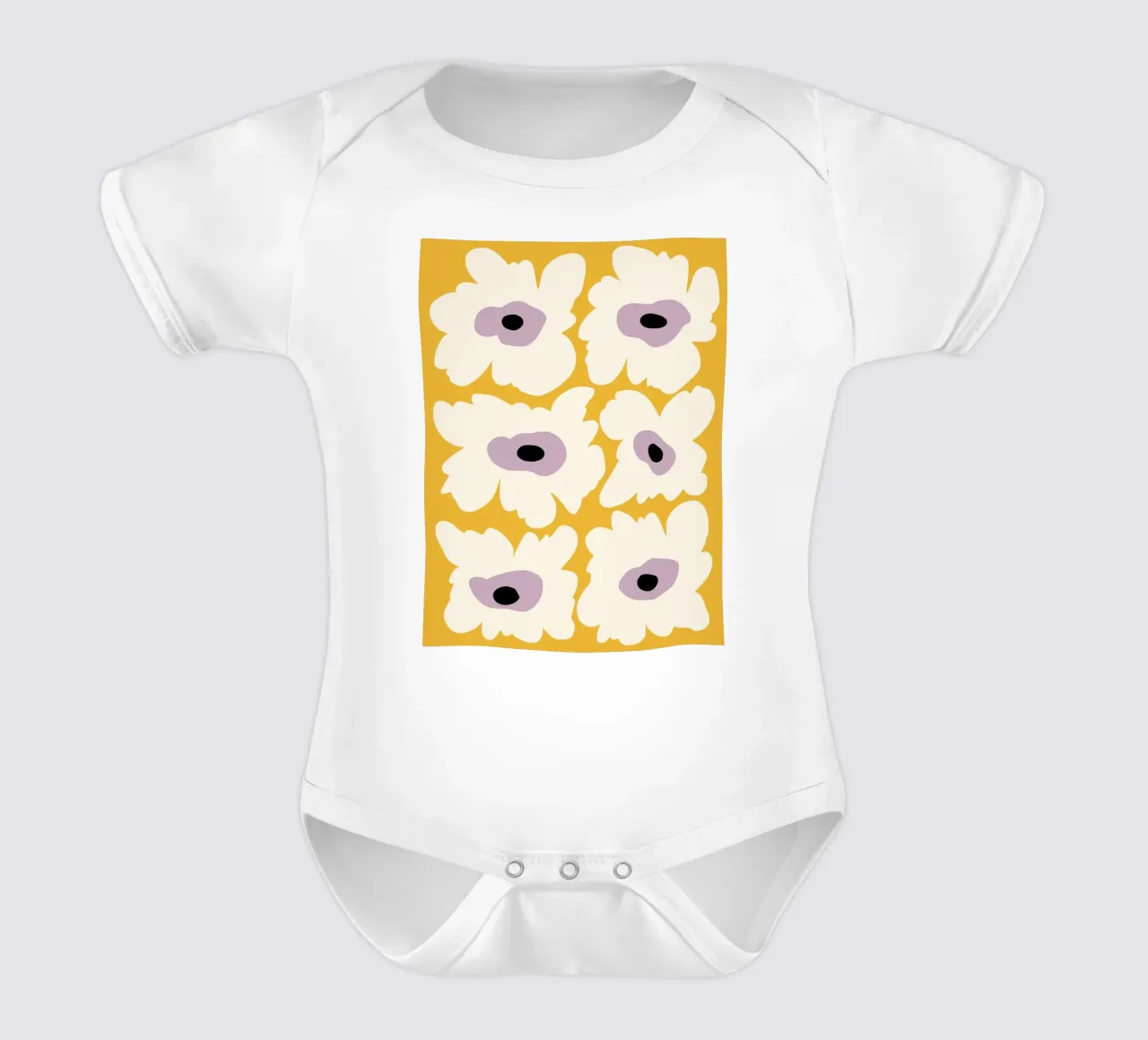 Papavero fresco in giallo body neonato maniche corte da Miho Art Studio