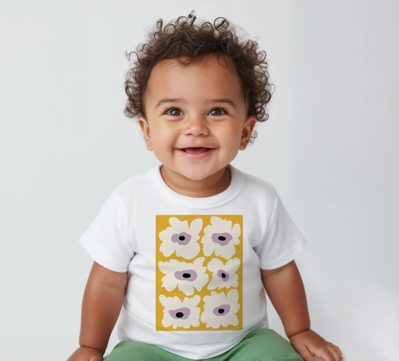 Fresh Poppy in yellow baby t-shirt by Miho Art Studio