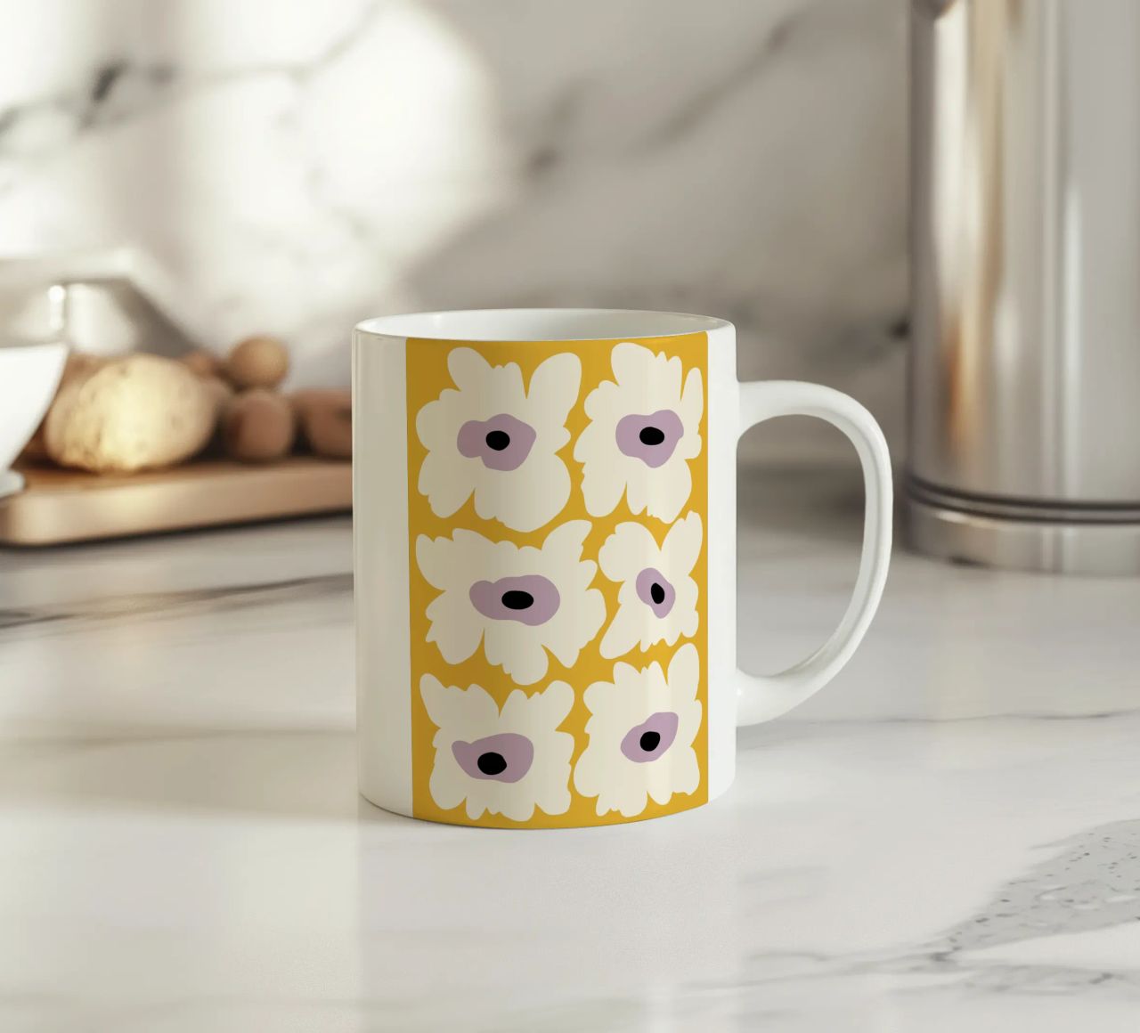 Papavero fresco in giallo tazza in ceramica da Miho Art Studio