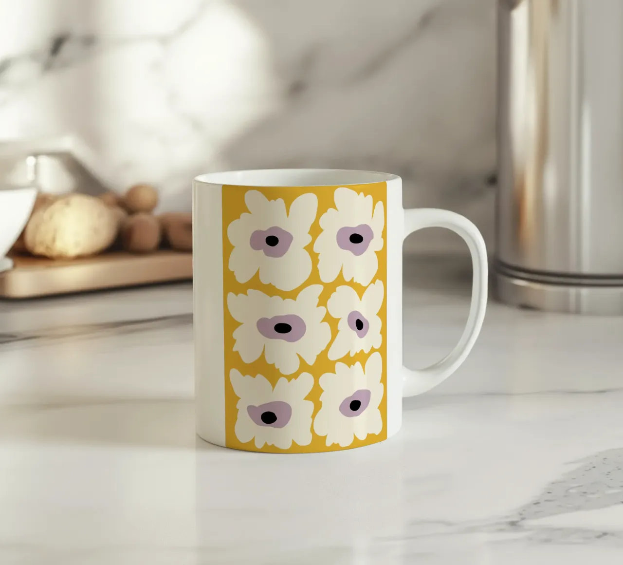 Coquelicot frais en jaune mug en céramique de Miho Art Studio