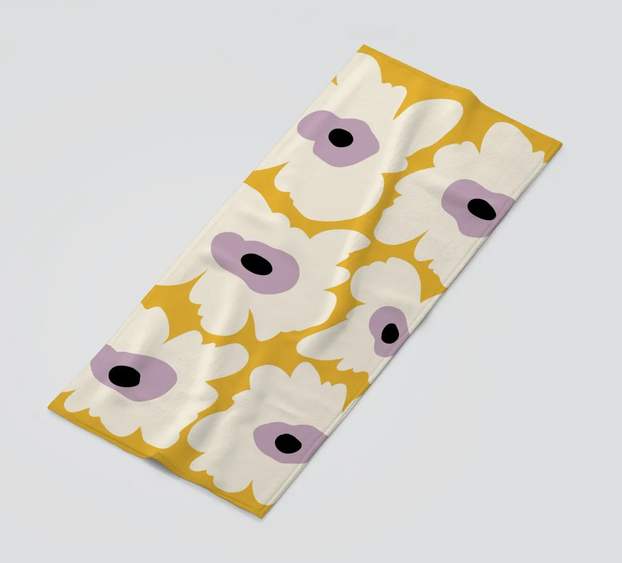 Fresh Poppy in yellow beach towel by Miho Art Studio