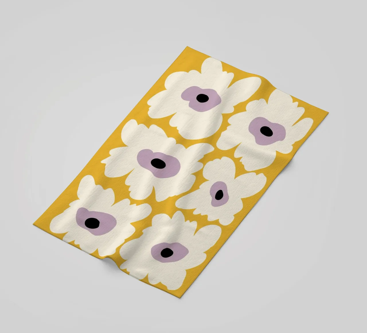 Fresh Poppy in yellow beach towel by Miho Art Studio