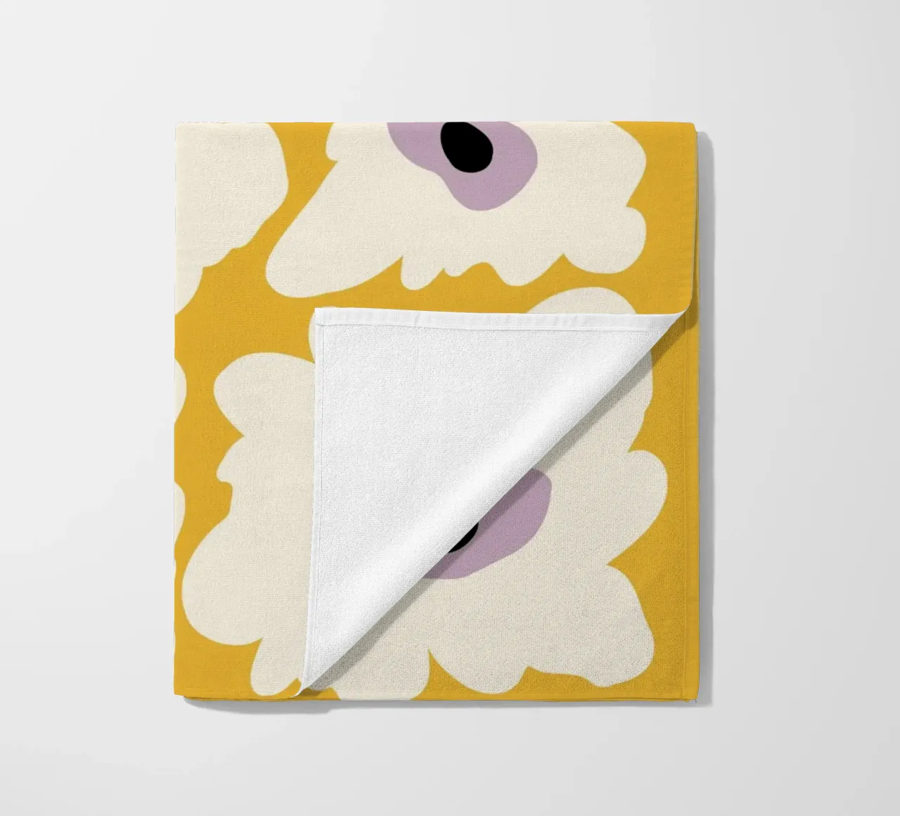 Fresh Poppy in yellow beach towel by Miho Art Studio