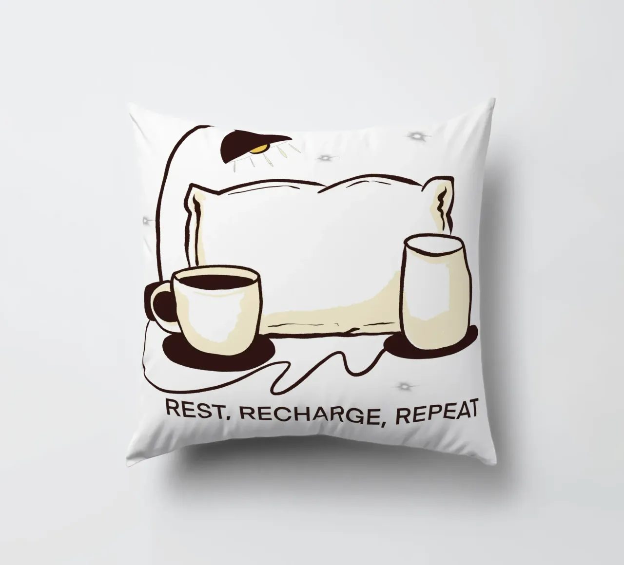 Rest, Recharge, Repeat decorative cushion by edsonramosart
