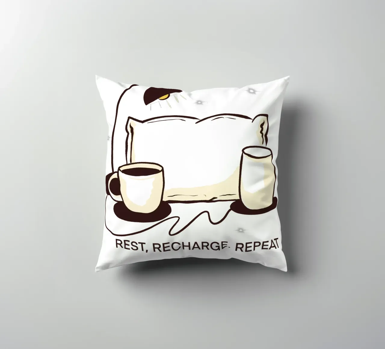 Rest, Recharge, Repeat decorative cushion by edsonramosart