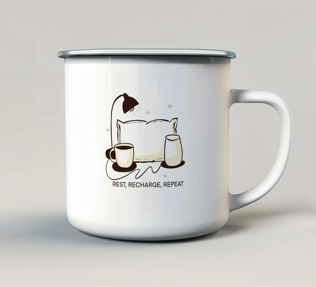 Rest, Recharge, Repeat Emaille Tasse von edsonramosart