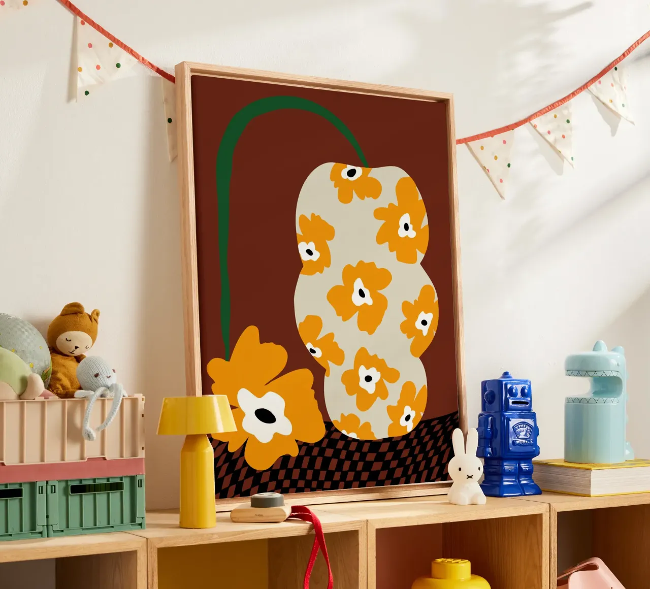 Bloemen & Aardewerk canvas met Baklijst van Miho Art Studio