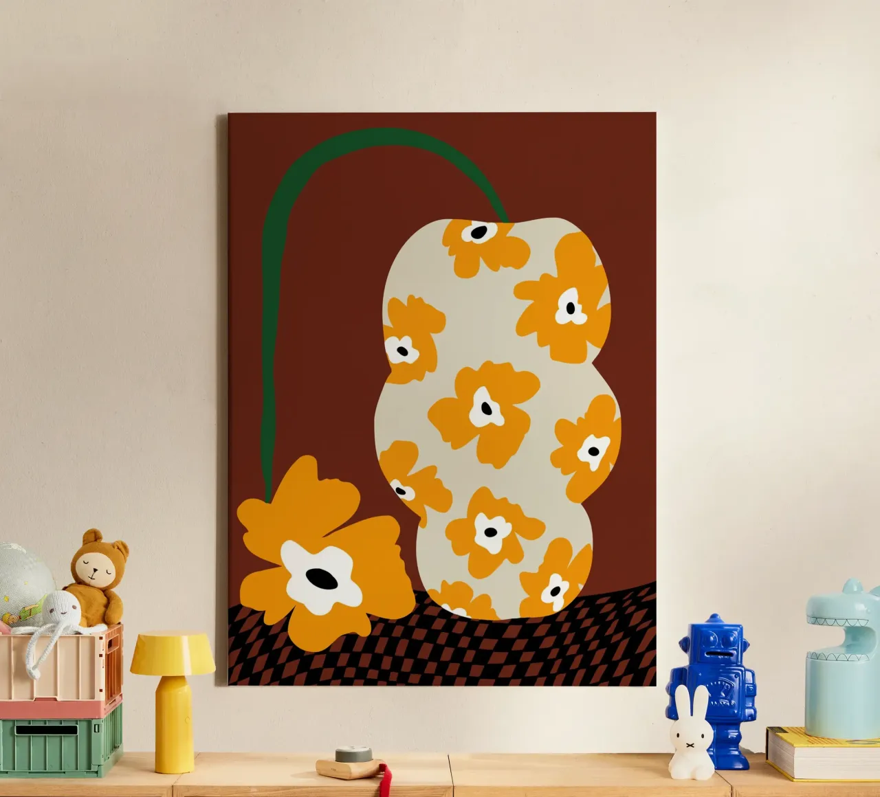 Bloemen & Aardewerk canvas met Baklijst van Miho Art Studio