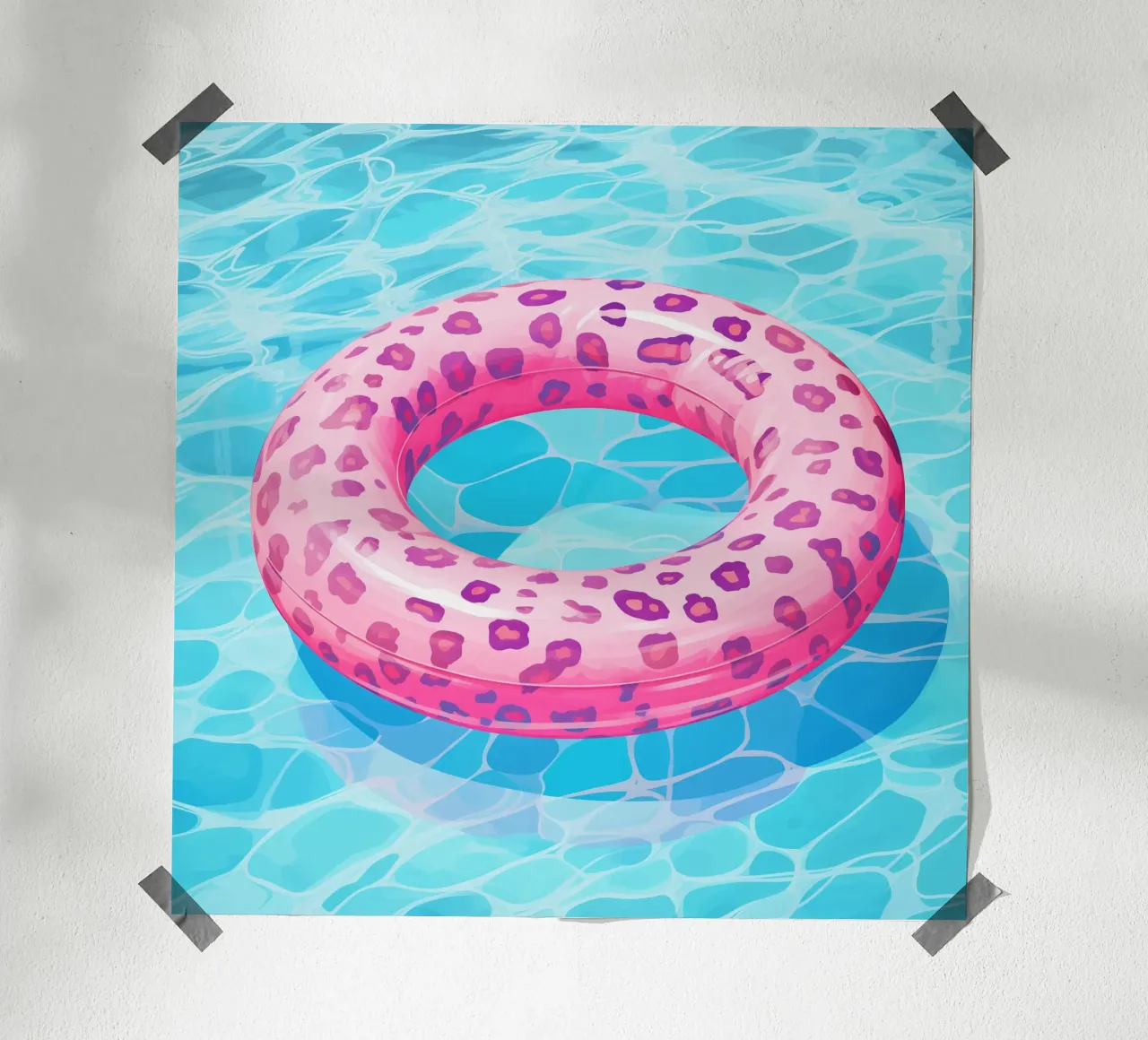 Diversión en la piscina con neumáticos de natación de leopardo poster de Carinaprint
