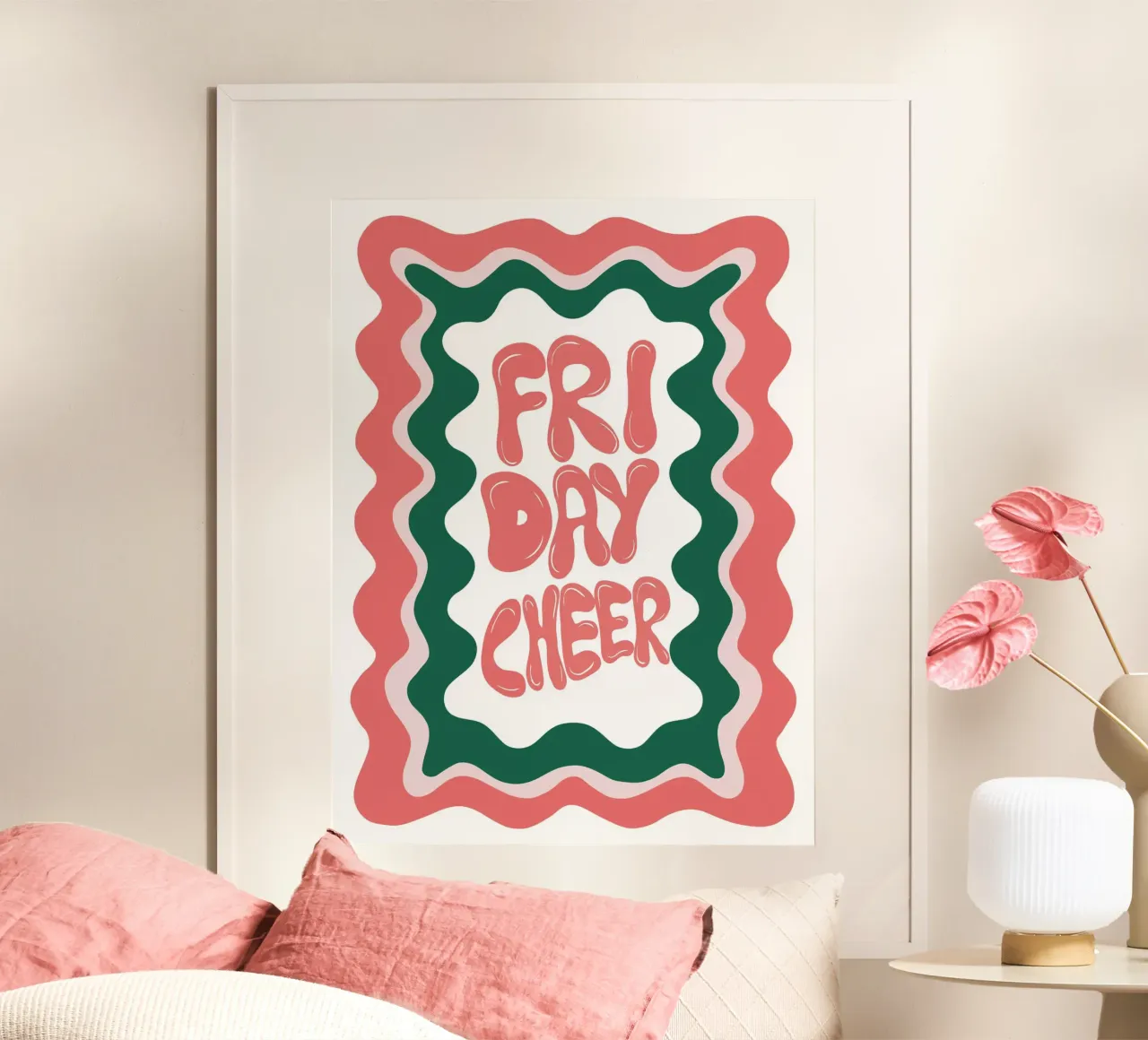 Venerdì-Cheer poster con telaio in legno da Miho Art Studio