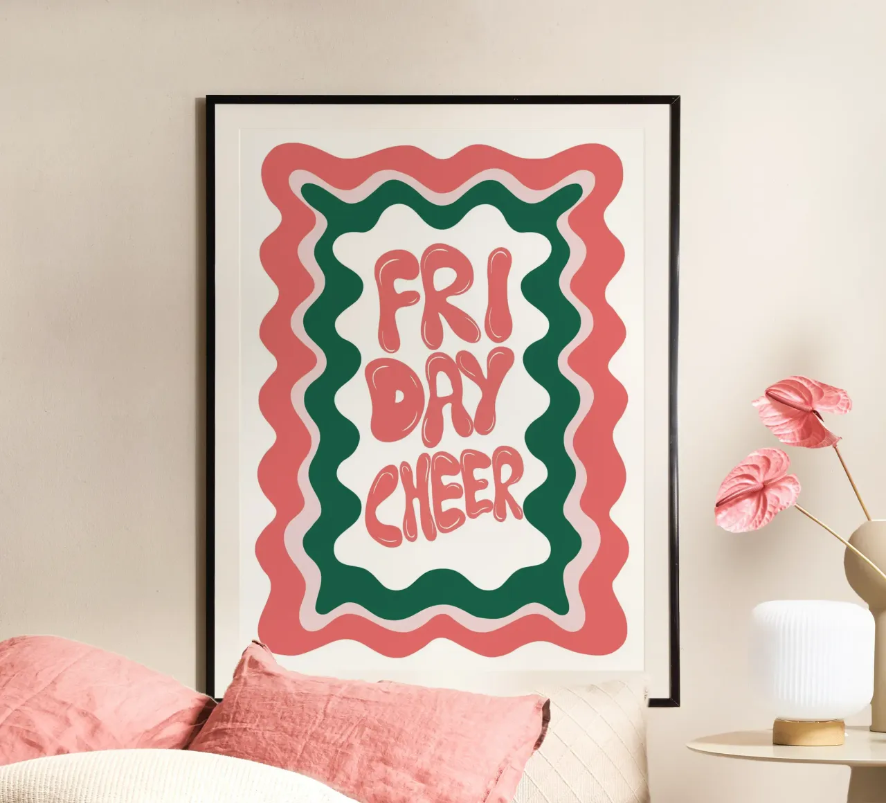 Venerdì-Cheer poster con telaio in legno da Miho Art Studio