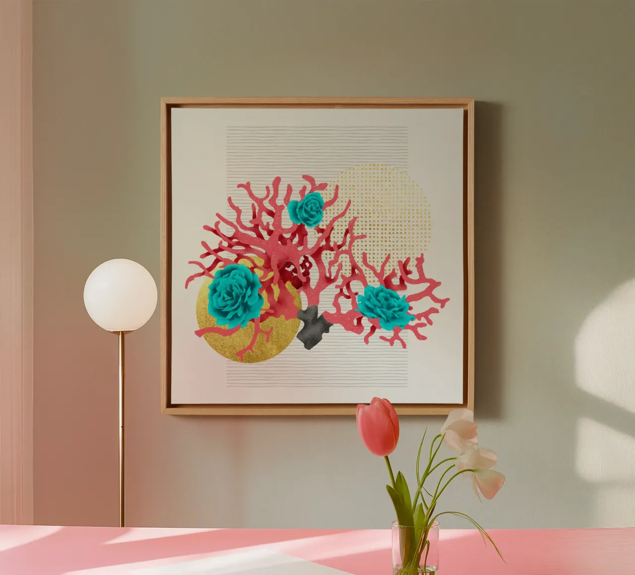 Coral, roses and the moon tela con Cornice a cassetta da Irina Tsaran