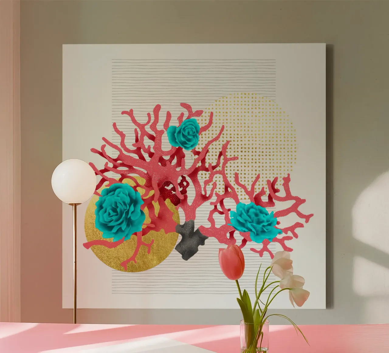Coral, roses and the moon tela con Cornice a cassetta da Irina Tsaran
