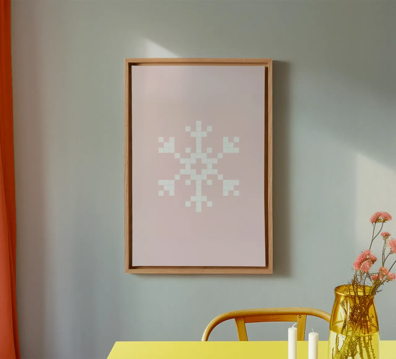 Pixel Snowflake Pink tela con Cornice a cassetta da Studio One