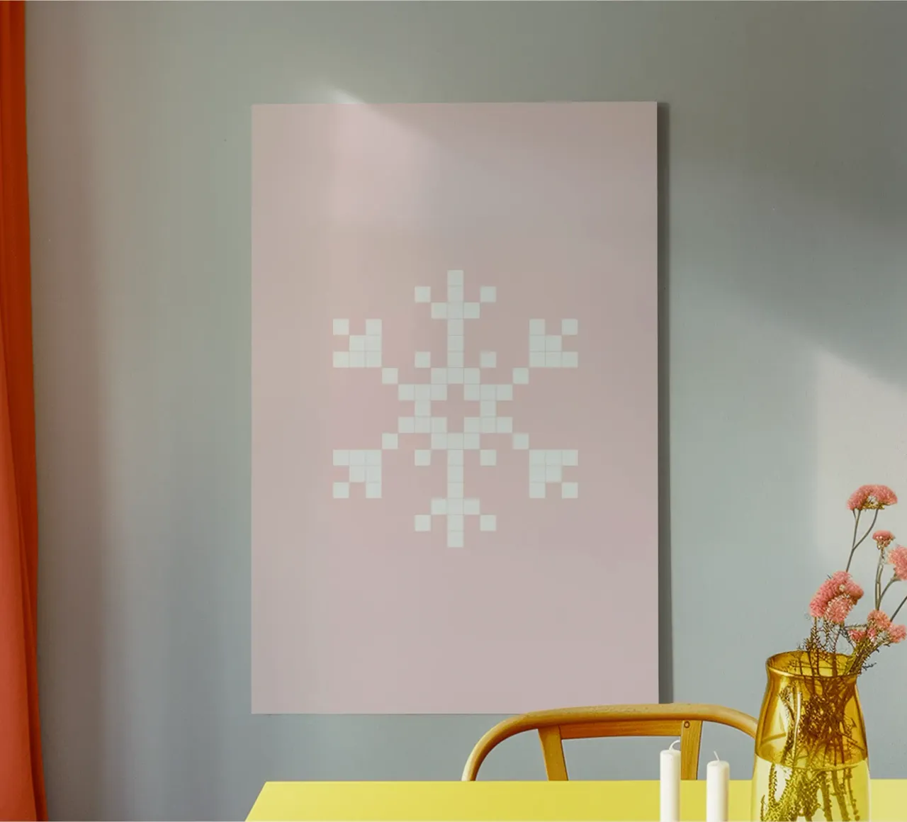 Pixel Snowflake Pink tela con Cornice a cassetta da Studio One